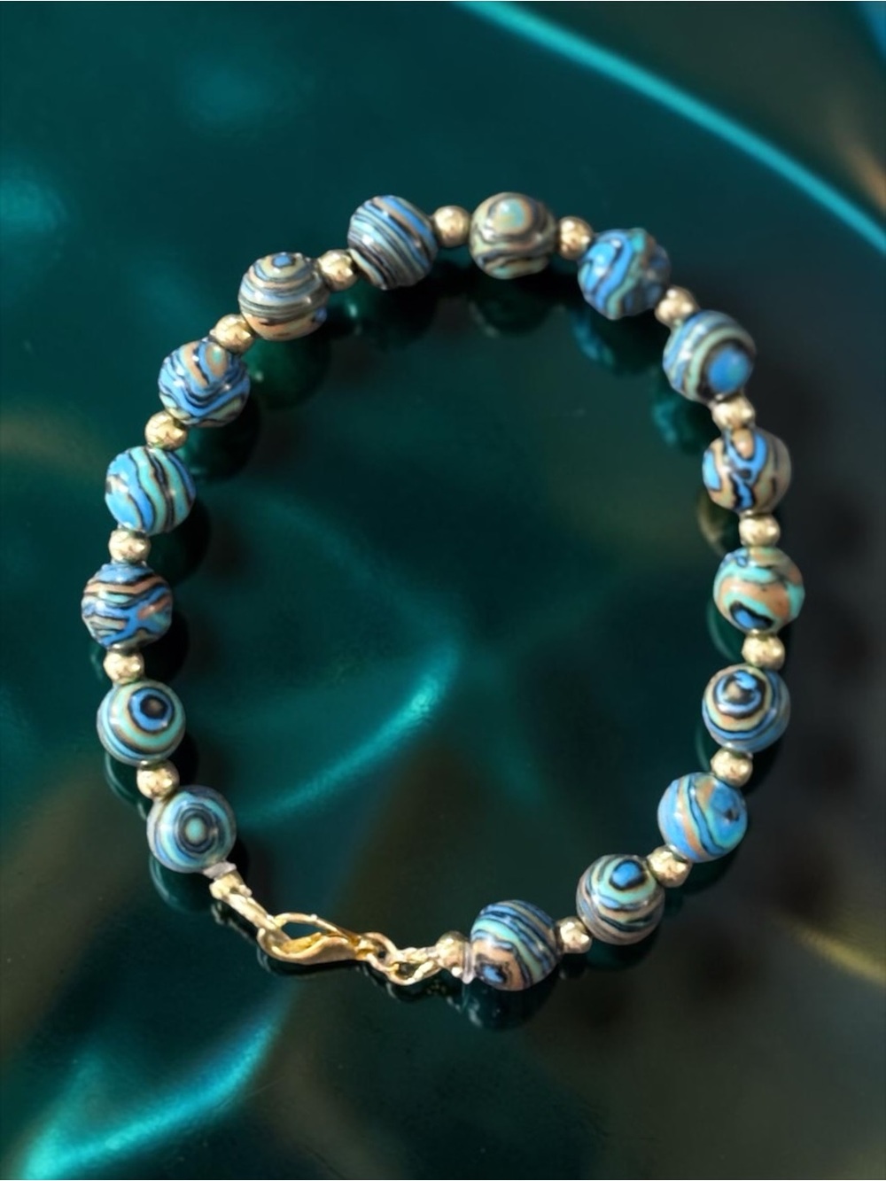 Handcrafted Natural Blue Fordite Beaded Clasp Bracelet